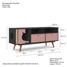 Rack para TV até 55 Polegadas 2 Gavetas 1 Arranhador e Espaço Pet Angorá  - 4