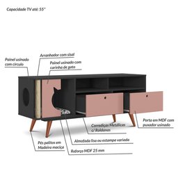 Rack para TV até 55 Polegadas 2 Gavetas 1 Arranhador e Espaço Pet Angorá  - 5