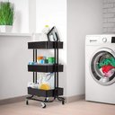 Ver imagem 3 de Carrinho Multiuso Organizadora 3 Prateleiras em Aço Preta Quarto Sala Brinquedos Salao Manicure Vara