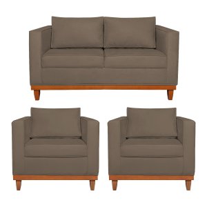 Kit Sofá 3 Lugares e 2 Poltronas Europa 180 cm Estilo Conforto e Elegância Suede Marrom - ADJ Decor