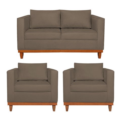Kit Sofá 3 Lugares e 2 Poltronas Europa 180 cm Estilo Conforto e Elegância Suede Marrom - ADJ Decor