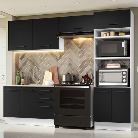 Armário de  Cozinha Completa 270cm Branco/Preto Agata Madesa 08