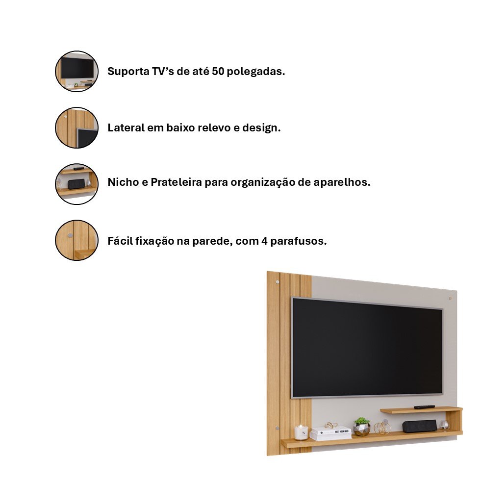 Painel para Tv até 50" Dunas Off White Nature Permóbili - 2