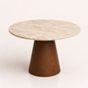 Ver imagem 1 de Mesa de Jantar Cone Redondo 90 Cm Tampo Mármore Travertino Base Nogueira
