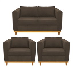 Kit Sofá 2 Lugares e 2 Poltronas Europa Suede Marrom - Am Decor - 1