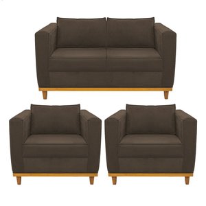 Kit Sofá 2 Lugares e 2 Poltronas Europa Suede Marrom - Am Decor