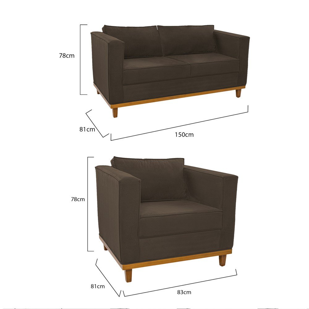 Kit Sofá 2 Lugares e 2 Poltronas Europa Suede Marrom - Am Decor - 8