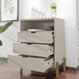 Cômoda Quarto Antares 3 Gavetas com Pés de Madeira Maciça Off White - 2