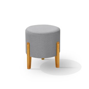 Puff Orgânico Redondo Elegance Pés Madeira Linho Cinza Claro