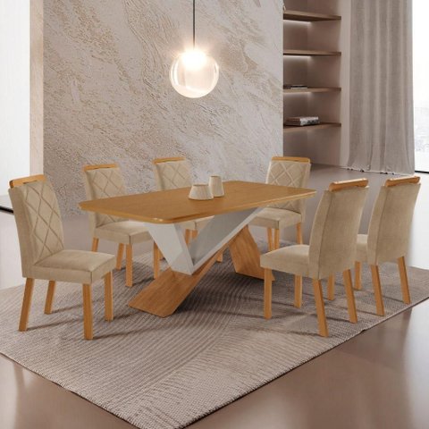 Mesa de Jantar Yasmin 180 Mdf Laminado e 6 Cadeiras Melissa Turim 07/ /off White