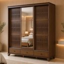 Ver imagem 1 de Guarda Roupa Casal Aton S05 3 Portas Correr 3 Gavetas Madeira Maciça Ipê Lyam Decor