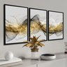 Kit 3 Quadros Decorativos Dourado Efeito Ondas Luxo Sala - 3