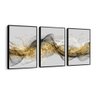 Kit 3 Quadros Decorativos Dourado Efeito Ondas Luxo Sala - 1