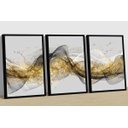 Ver imagem 2 de Kit 3 Quadros Decorativos Dourado Efeito Ondas Luxo Sala