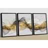 Kit 3 Quadros Decorativos Dourado Efeito Ondas Luxo Sala - 2