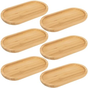 Kit 6 Bandejas Ovais 20x10cm Bambu Nature Lyor Travessa Cafézinho Petiscos Cozinha Lavabo