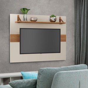 Painel Tv Maldivas 128x92cm Off White Prateleira 100cm Mdf Alta Resistência Fácil Limpeza