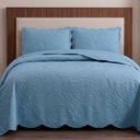Ver imagem 2 de Kit Cobre Leito Maresias Casal Percal 300 Fios Colcha Matelassê Alto Relevo 3 Peças Azul Jeans