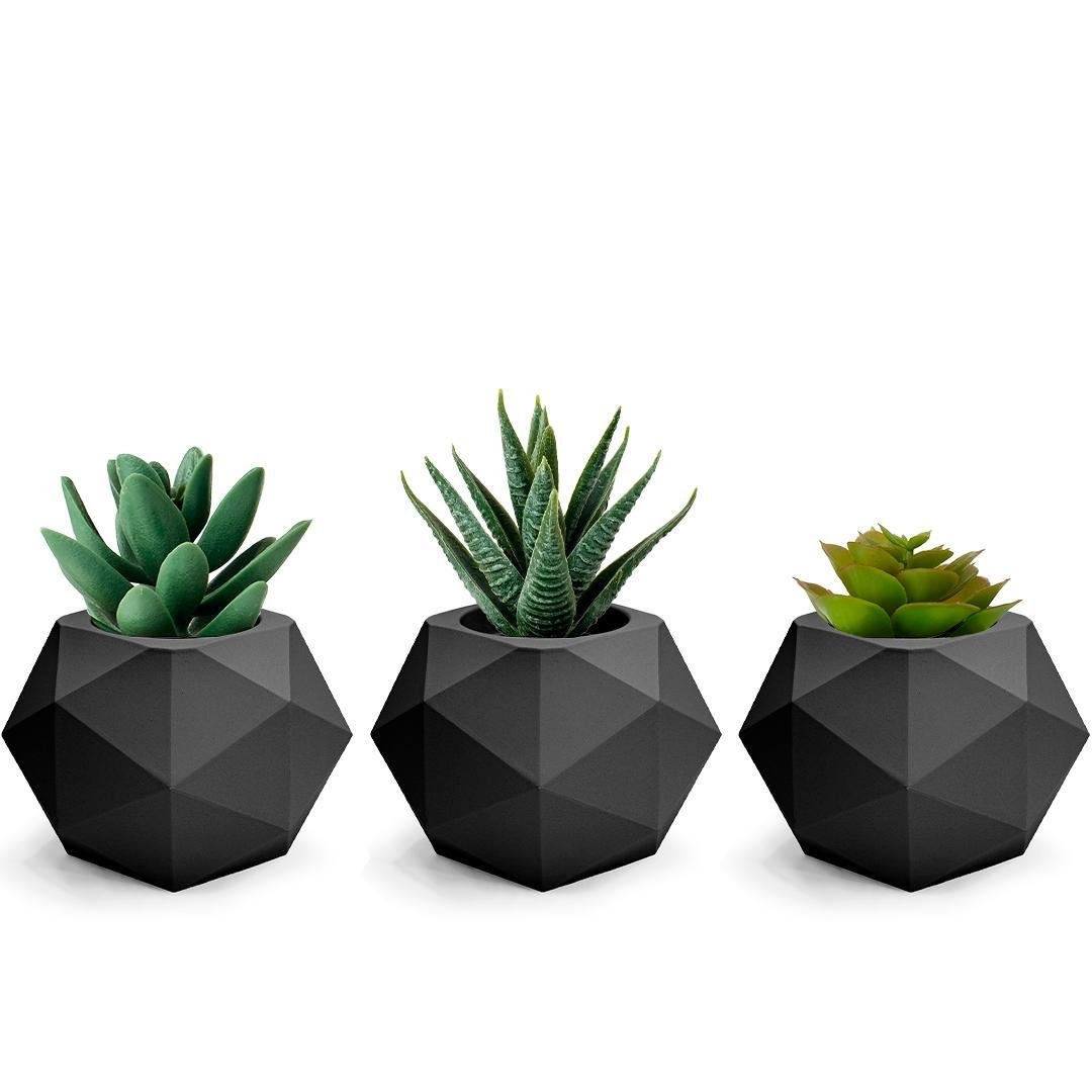 3 Vasos Suculentas Plantas Temperos Cachepot Hortas Preto - 1