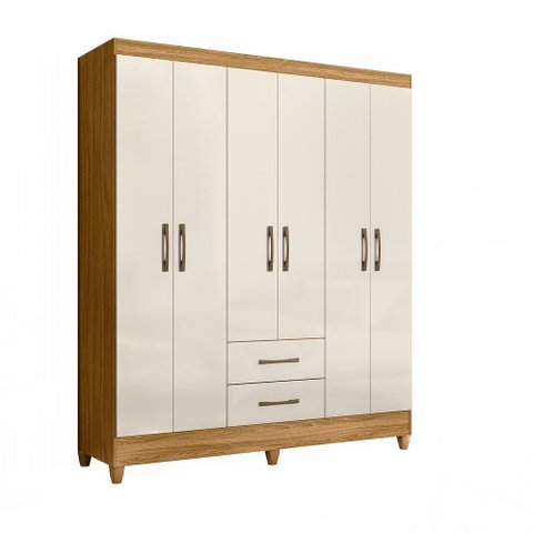 Guarda Roupa Casal 6 Portas e 2 Gavetas Panamá Freijó Off White Freijó Off White