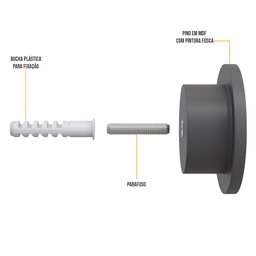 Kit 06 Pinos Suporte de Parede Madeira Preto Redondo Espelho Bolsa Cabide Decoração - Lyam Decor Pin - 4