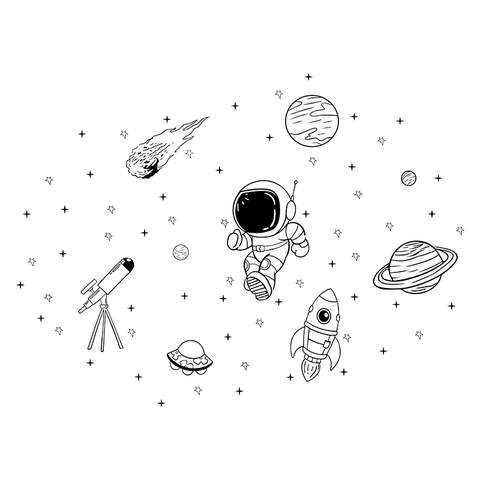Adesivo Parede Quarto Menino Astronauta e Foguete
