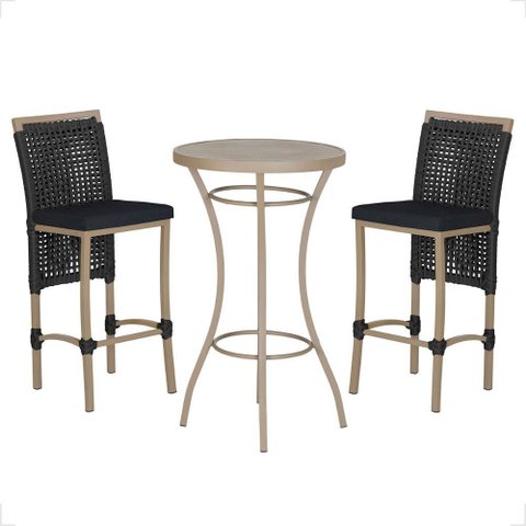 Mesa Bistro e 2 Banquetas Roma Fendi Corda Náutica 12 Trama Original