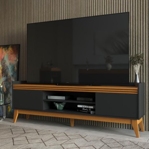 Rack Astúrias para Tv até 75 Polegadas Ripado 180 Cm 2 Portas e 2 Prateleiras Design Moderno -