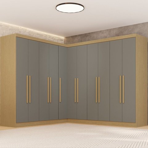 Guarda-Roupa Casal Modulado de Canto 11 Portas 4 Gavetas Multimóveis Crsal-Grp Madeirado/Cinza