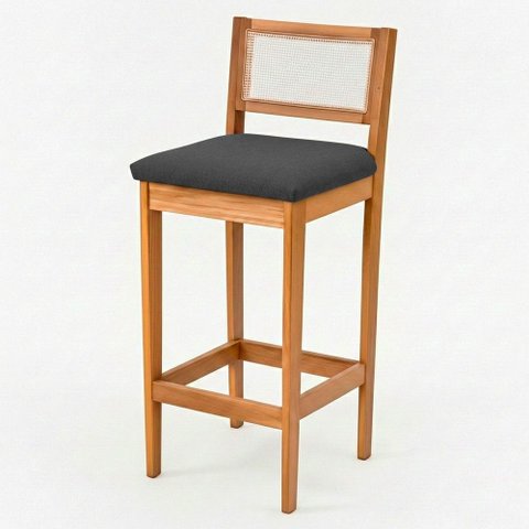 Banqueta Alta Brunella 99cm com Encosto Telinha Estilo Palha Linho Grafite - Abmaza