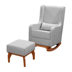 Poltrona de Leitura com Puff Retrô Linho Ds Home: Linho Cinza