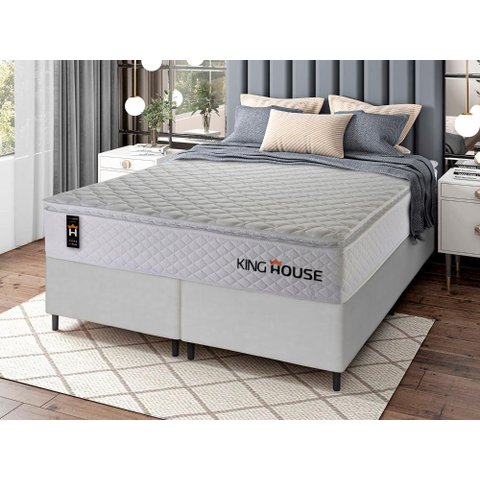 Conjunto Cama Box Super King c/ Molas Ensacadas New Moon Branco 193x203x66