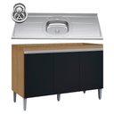 Ver imagem 1 de Balcão de Cozinha com Pia Inox 120cm Manu Preto/amêndoa - Ajl Móveis