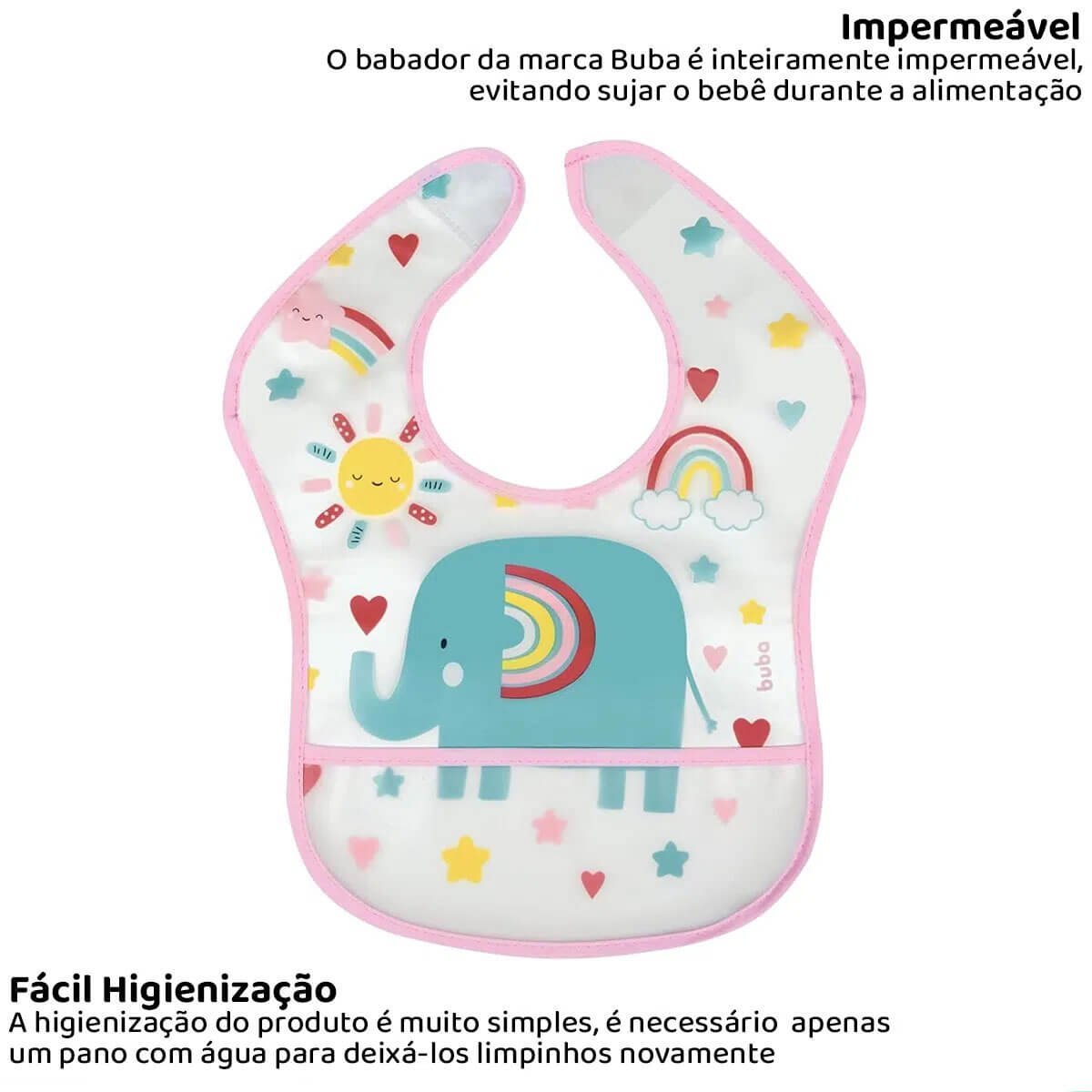 Babador Infantil Impermeável com Coletor Cata Migalhas Arco Íris Bebê Buba Rosa - 5