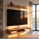 Ver imagem 3 de Painel Aconchego Off Cinamomo para Tvs até 50 Polegadas Nicho Prateleira Suporte Sala Quarto Moderno