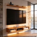 Ver imagem 3 de Painel Aconchego Off Cinamomo para Tvs até 50 Polegadas Nicho Prateleira Suporte Sala Quarto Moderno