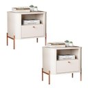 Ver imagem 1 de Kit 2 Mesas Cabeceira Quarto Tucupí Slim 1 Gaveta Pés Metal Off White-bronze