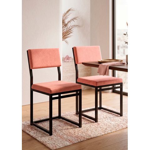 Cadeira Jantar Estofado Aço Preto Kit 2 Cadeira Bossa -Rosa Chá