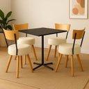 Ver imagem 1 de Conjunto Mesa de Jantar Quadrada Preta com 4 Cadeiras Estofada Off-white Encosto Madeira Urban