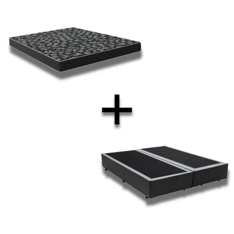 Cama Box Casal 138 Bipartido Tecido Preto com Colchão D20 Tampo Preto 12cm