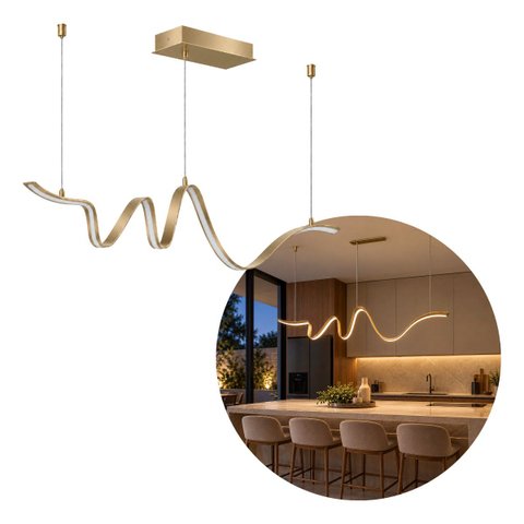Pendente LED Dourado 34W 3000k 160cm Metal e Silicone Sindora DCD03421 ST3352