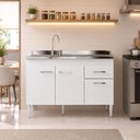 Ver imagem 2 de Balcão para Pia da Cozinha 120cm Menu Móveis Branco