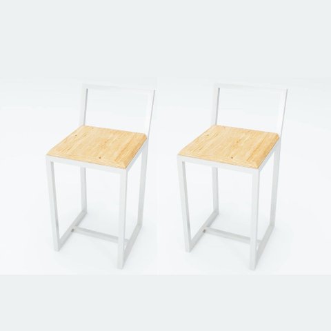 Jogo 2 Banqueta Baixa Para Cozinha Madeira Natural Industrial White