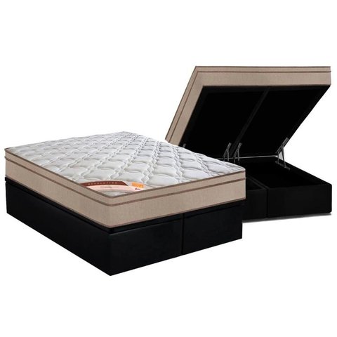 Cama Box Baú King: Colchão Molas Ensacadas Castor Pocket Revolution Híbrido + Base CRC Suede Black(1