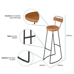 Kit Mesa Bistrô Redonda e 4 Banquetas Alta Astra com Encosto Base Metálica - Pallazio - 8