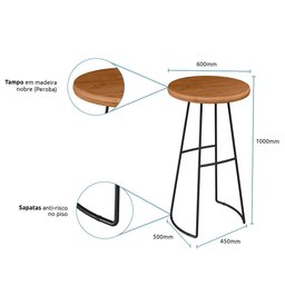 Kit Mesa Bistrô Redonda e 4 Banquetas Alta Astra com Encosto Base Metálica - Pallazio - 7