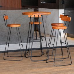 Kit Mesa Bistrô Redonda e 4 Banquetas Alta Astra com Encosto Base Metálica - Pallazio - 2