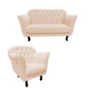 Ver imagem 3 de Kit Namoradeira + 1 Poltrona Decorativa Dália Couro Bege Pés Madeira Mz Decor