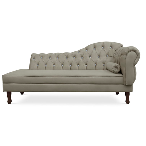 Recamier Divã Juliana 185cm com Strass - Esquerda Suede: Bege