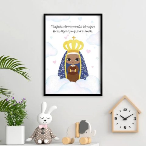 Quadro Nossa Senhora Aparecida Baby 45x34cm - com vidro:Madeira preta